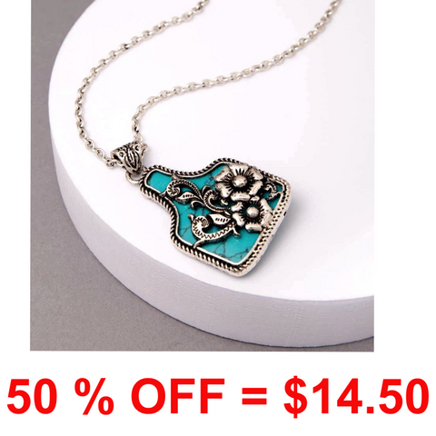 Western Flower Cutout Ear Tag Necklace