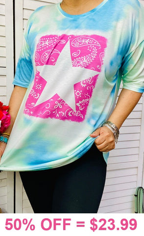 Tie Dye Top with pink bandana star graphic