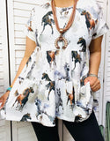 White Baby Doll Top with Horse print