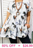 White Baby Doll Top with Horse print