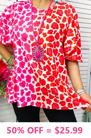 Pink and Red leopard ombre flutter top - LOOSE FITTING