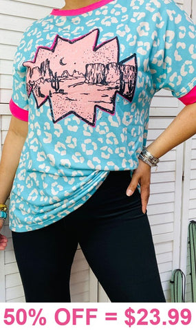 Turquoise Leopard Western graphic tee