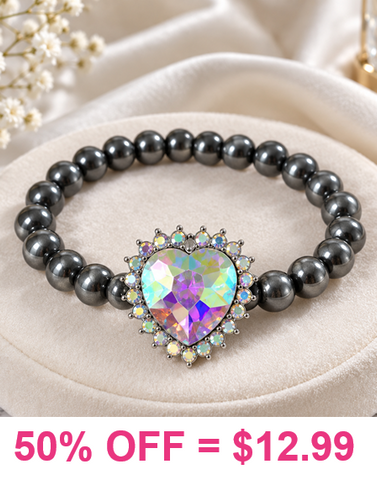 Bling Heart, Silver Navajo pearl, stretch bracelet