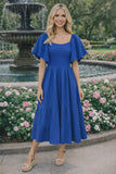 Navy blue smocked maxi dress