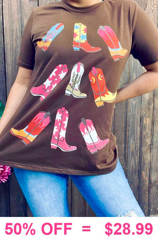 Brown Top with Colorful Cowgirl boots