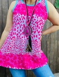 Pink Cheetah tank with turquoise trim