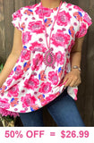 Pink floral white baby doll top cap sleeves