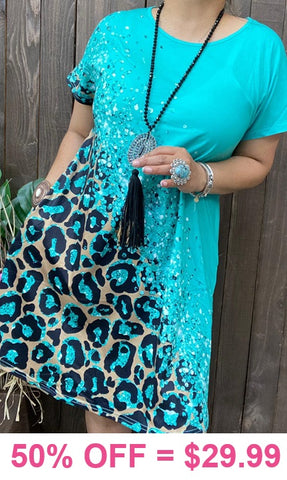 Turquoise & Leopard spot dress