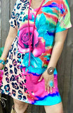 Leopard, Pink Rose, colorful tiedye dress