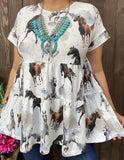 White Baby Doll Top with Horse print