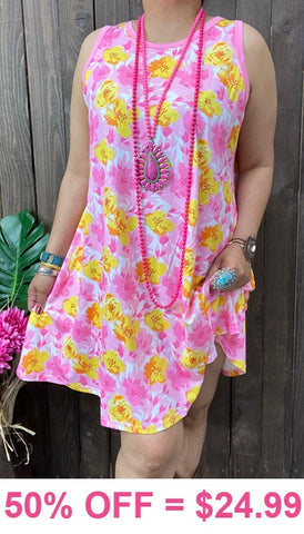 Pink & Yellow Floral Sleeveless Dress