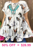 White Baby Doll Top with Horse print