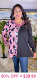 S, L, 2X, 3X Pink Leopard & Black long sleeve top with sequins