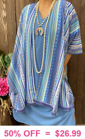 Blue Tribal poncho shawl