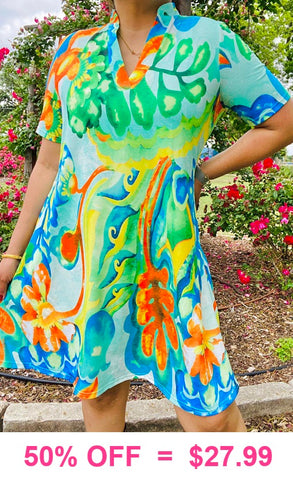 Bright Colorful print v-neck dress