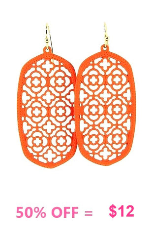 Neon Orange lattice oval earrings