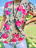S, L Tan Leopard & Floral short sleeve top