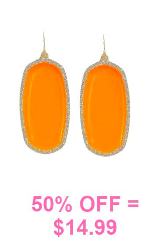 Neon Orange oval bling earrings