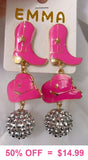 Disco cowgirl boot earrings: 3 color options