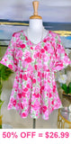 S, M, L, XL, Pink Rose baby doll top