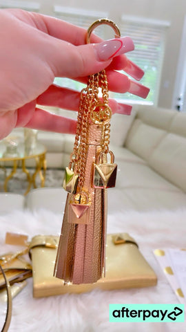 Gold MK Tassel padlock keychain