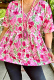 S, M, L, XL, Pink Rose baby doll top