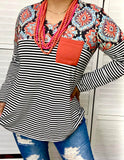 S, L, 2X Stripe & Pattern long sleeve top with pocket