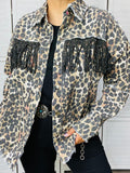 Leopard jacket with bling fringe
