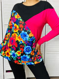 Floral, Black, Pink long sleeve top