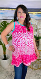 Pink Cheetah tank with turquoise trim