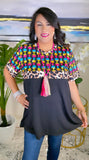Colorful Tribal, Leopard, Black Top