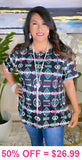 3X Black & Neon Tribal print short sleeve top