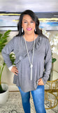 Storage Grey long sleeve top with ruffle