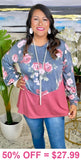 S, L >>Mauve Floral long sleeve top
