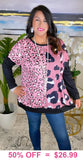 Pink leopard prints, black long sleeve top