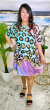 Purple & Pastel Leopard dress with pockets