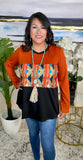OFF..Rust, Tribal, color block top