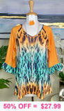 M, L : Orange & Turquoise Leopard top