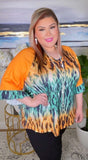 M, L : Orange & Turquoise Leopard top