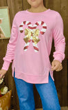3X..*Pink Sweater with Sequin Candy Canes