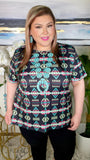 3X Black & Neon Tribal print short sleeve top