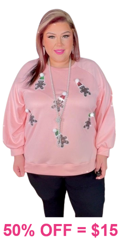 XXL/XXXL : Blush sweater with Gingerbread sequin patches