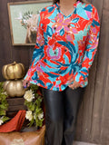Orange & Turquoise Floral Long Sleeve top