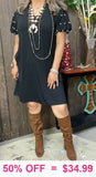 2X,3X Black Dress with pearl bubble sleeves