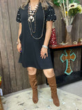 2X,3X Black Dress with pearl bubble sleeves