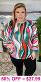 Green, Pink, Red swirl dolman sleeve top