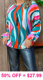 Green, Pink, Red swirl dolman sleeve top