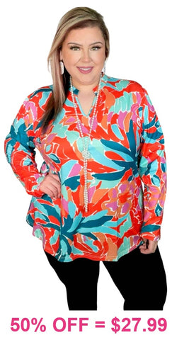Orange & Turquoise Floral Long Sleeve top