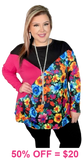 Floral, Black, Pink long sleeve top