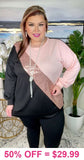 Blush, Sequin, Black diagonal color block long sleeve